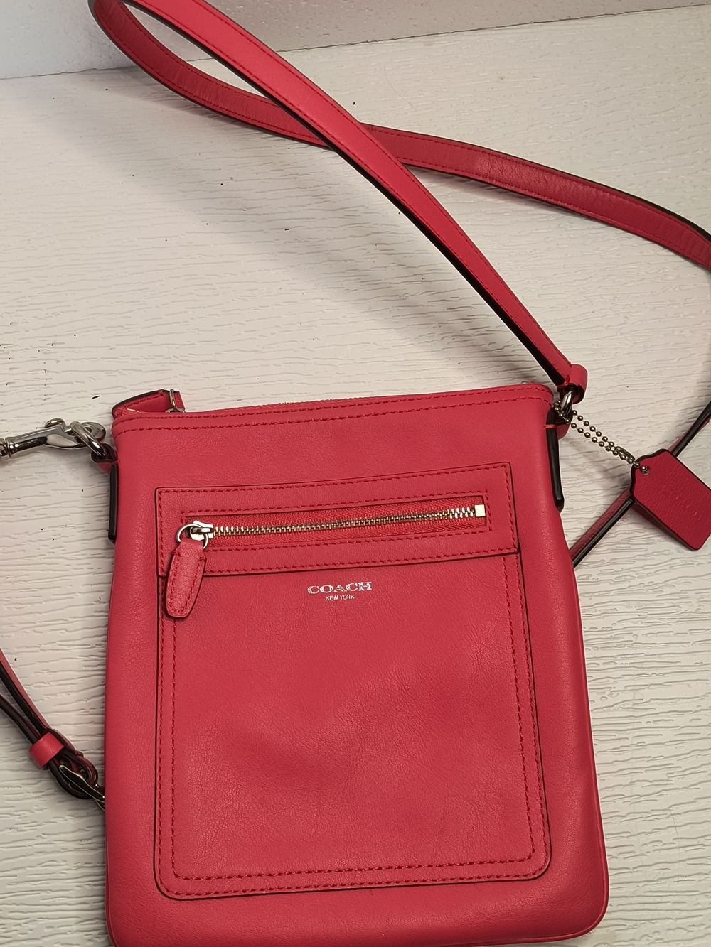 Coach Pink Leather Crossbody Bag with Front Zip Pocket